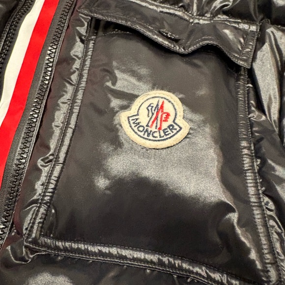 Moncler Black Glossy Puffer Jacket with Tricolor Zip Detail - Picture 2 of 7